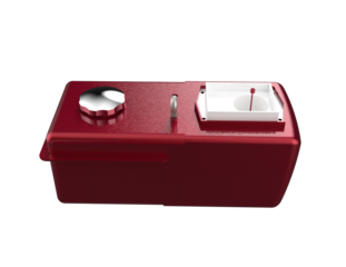 Red Diesel Engine Part: Isolated High-Res Automotive Component. Chrome Fuel Cap, White Fluid Reservoir, Red Dipstick. Vital for Fluid Level Checks, Engine Maintenance, and Vehicle Repair Applications.