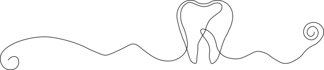 Obraz premium Embrace minimalist dental care with this elegant single line tooth art, a fresh modern design perfect for dentists, orthodontists, and healthcare brands seeking a clean, inviting aesthetic