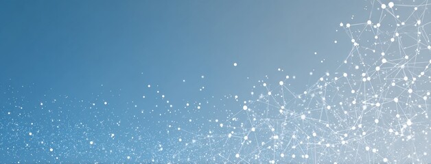 Light nodes connected by lines create a network against a blue gradient background, transitioning from darker hues to lighter shades