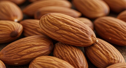 Fototapeta premium Macro shot of raw almonds showcasing their texture and rich brown hues promoting healthy eating and natural snack options