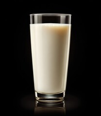 Glass filled with opaque, milky liquid set against a stark black background, reflecting subtly on the surface