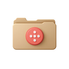 3d folder icon with red button isolated on transparent background