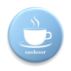 Obraz premium Coffee cup emblem on light blue background for design and branding