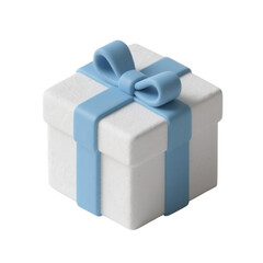 White gift box with blue ribbon isolated on transparent background