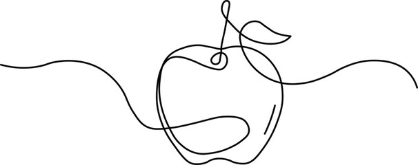 Minimalist line art apple with flowing lines evokes healthy eating and modern design, perfect for branding, packaging, or creative projects needing a touch of simple elegance