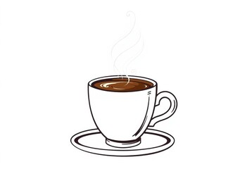 Obraz premium A steaming hot coffee cup, continuous line drawing, hand-drawn style, simple minimalist illustration, sketch, continuous line art