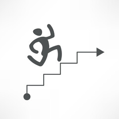 Running figure ascending stairs towards an upward direction with a line graph element