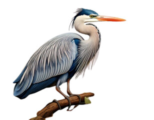 Obraz premium Graceful Heron Perched on Branch with Lush Greenery — Generated with AI