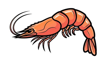 Vivid Cartoon Illustration of a Cooked Shrimp with Detailed Outlines