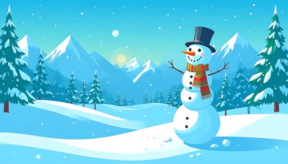 Fototapeta premium Snowman in a snowy landscape