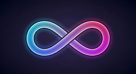 A glowing infinity symbol with a gradient of blue to pink on a dark background image design