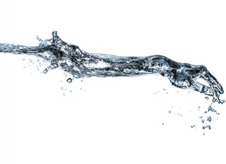 Dynamic water splash against a bright white background, capturing movement and translucence
