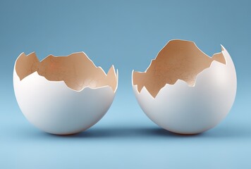 3D render of two empty eggshells on a blue background, vector illustration