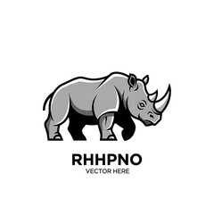 Obraz premium Stylized Rhino Logo Design with Bold Outline and Vector Text Below
