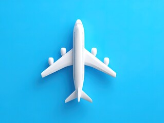 3D simple white airplane icon on a blue background