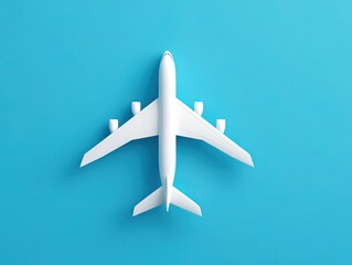 3D simple white airplane icon on a blue background