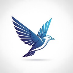 Fototapeta premium Stylized Blue Bird in Flight Logo on White Background, Vector Illustration