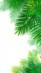 Fototapeta premium Vibrant green palm fronds frame a white background (2)