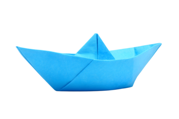 blue origami paper boat isolated on white background