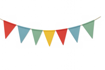 Colorful triangle flags hanging on transparent background