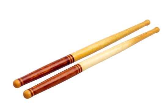 pair of wooden drumsticks isolated on white background