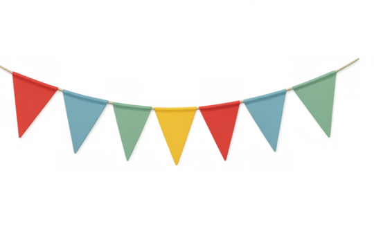 Colorful triangle flags hanging on transparent background