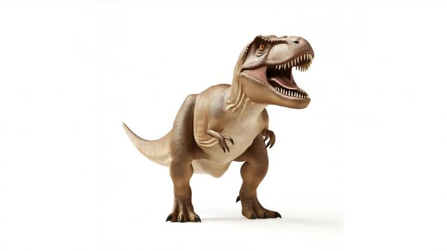 Roaring Tyrannosaurus Rex in fierce dynamic pose animation video. Dinosaur t rex with sharp teeth animated footage clip seamless HD motion graphics. Prehistoric predator dino concept