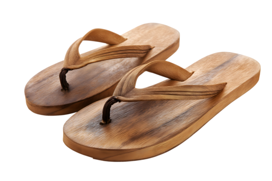 wooden flip flops isolated on white background
