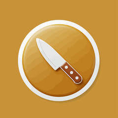 Chef Knife on Wooden Board Icon Kitchen Utensil Vector Illustration