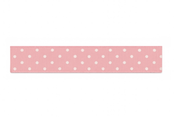 Pink grosgrain ribbon with white polka dots on transparent background