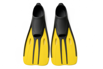 Yellow diving fins on transparent background ready for summer vacation