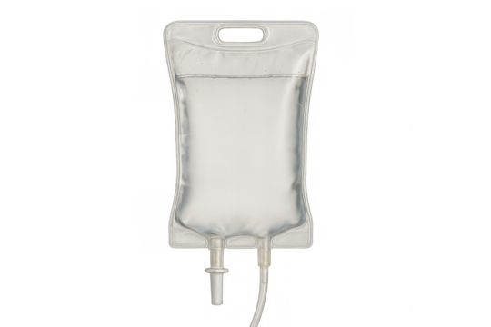 Medical intravenous iv solution bag hanging on transparent background