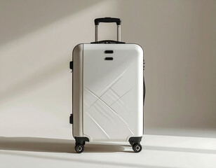 Silver suitcase with textured surface on floor