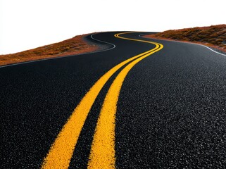 Fototapeta premium Winding asphalt road with yellow lines ascends a hill