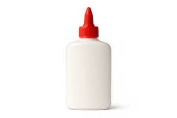 White plastic bottle with red cap on transparent background