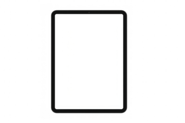 Black tablet computer with blank white screen on transparent background