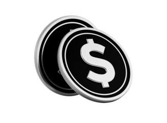 Two shiny silver dollar coins with a black center, representing wealth and