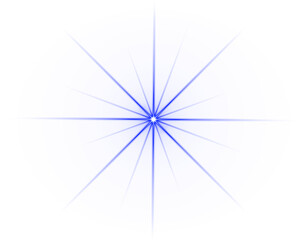 Obraz premium Blue 16-point sparkle light burst effect isolated on transparent background – Glowing starburst flare, Radiant blue shine explosion, Bright flare rays, Magical sparkle overlay, Light explosion