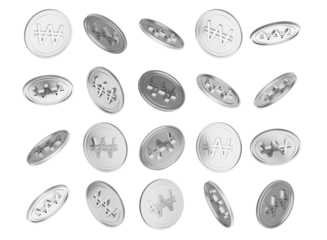 Falling silver Korean Won coins on black, representing finance, economy, and