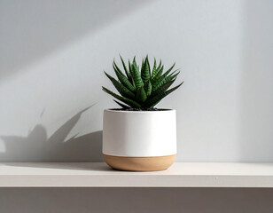 Single succulent in white ceramic pot near sunlight
