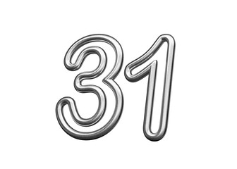 Obraz premium Number Thirty one 31 Made Of Silver Metallic White Background 3D Illustration
