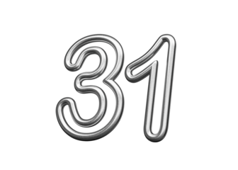 Number Thirty one 31 Made Of Silver Metallic White Background 3D Illustration