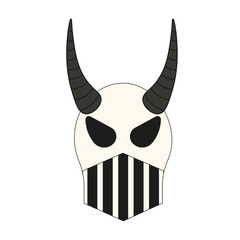 Gothcore. Vector illustration of Goth skull helmet with devil horns isolated transparent background. Simple Halloween art. Perfect tattoo design Halloween poster banner cover element template. EPS 10
