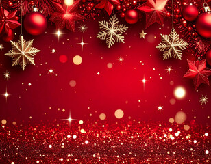 雪の結晶が舞い散る冬のイメージ素材　雪　クリスマス　新年　レッド背景　