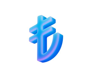 Obraz premium Vibrant 3D Turkish Lira symbol, glowing neon blue and purple, finance concept. 3d illustration
