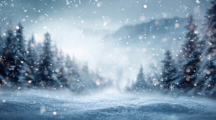 Abstract background with snow and falling snowflakes. Winter landscape with beautiful white fluffy snow
