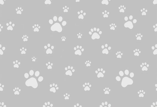 Subtle grey paw print doodle seamless repeat textile pattern on grey background, wallpaper, digital - Powered by Adobe