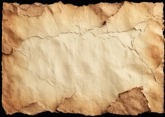 A distressed, beige-toned paper with torn edges and a slightly crumpled surface, against a dark, solid background