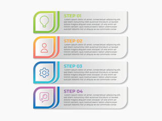 Concept of arrow business model with 4 successive steps. Six colorful graphic elements. Timeline design for brochure, presentation. Infographic design layout
