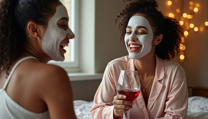 Two women enjoying spa day at home